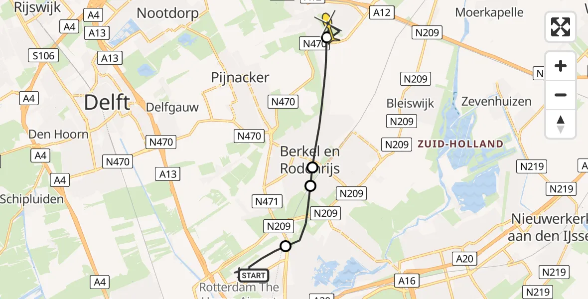 Routekaart van de vlucht: Lifeliner 2 naar Zoetermeer, Bovendijk