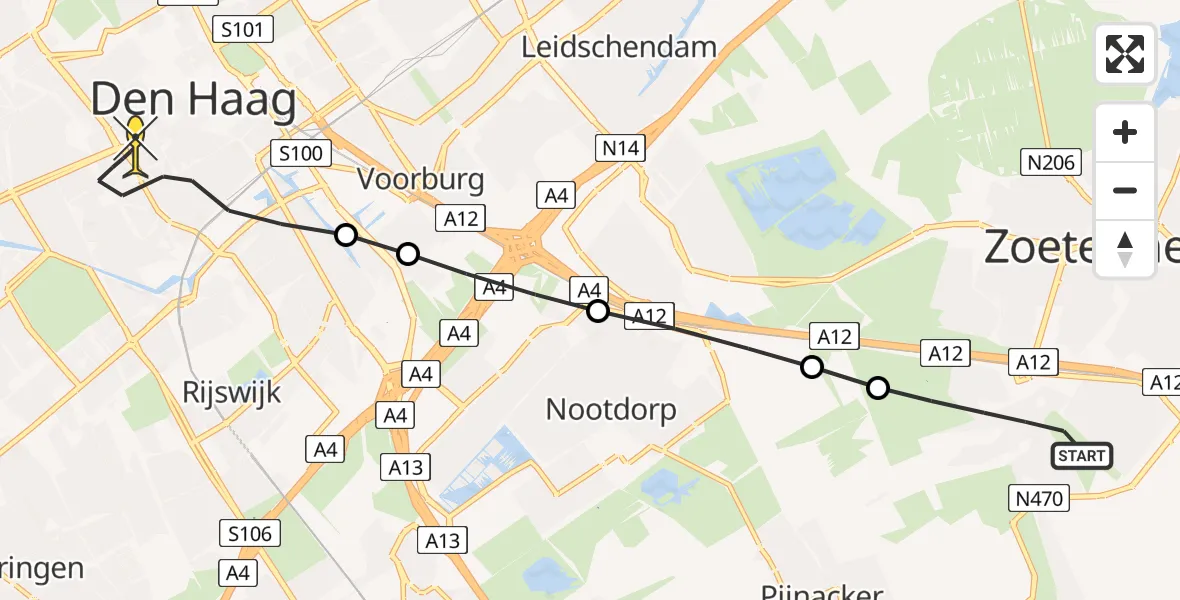 Routekaart van de vlucht: Lifeliner 2 naar Den Haag, Morapad