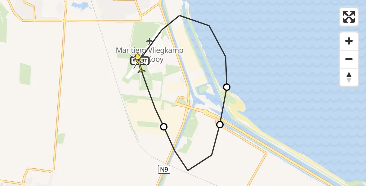 Routekaart van de vlucht: Kustwachthelikopter naar Vliegveld De Kooy, Oostoeverweg