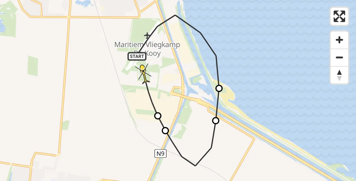 Routekaart van de vlucht: Kustwachthelikopter naar Vliegveld De Kooy, Oostoeverweg
