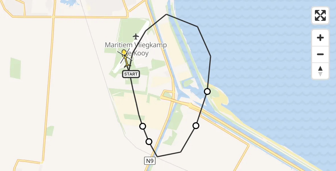 Routekaart van de vlucht: Kustwachthelikopter naar Vliegveld De Kooy, Oostoeverweg