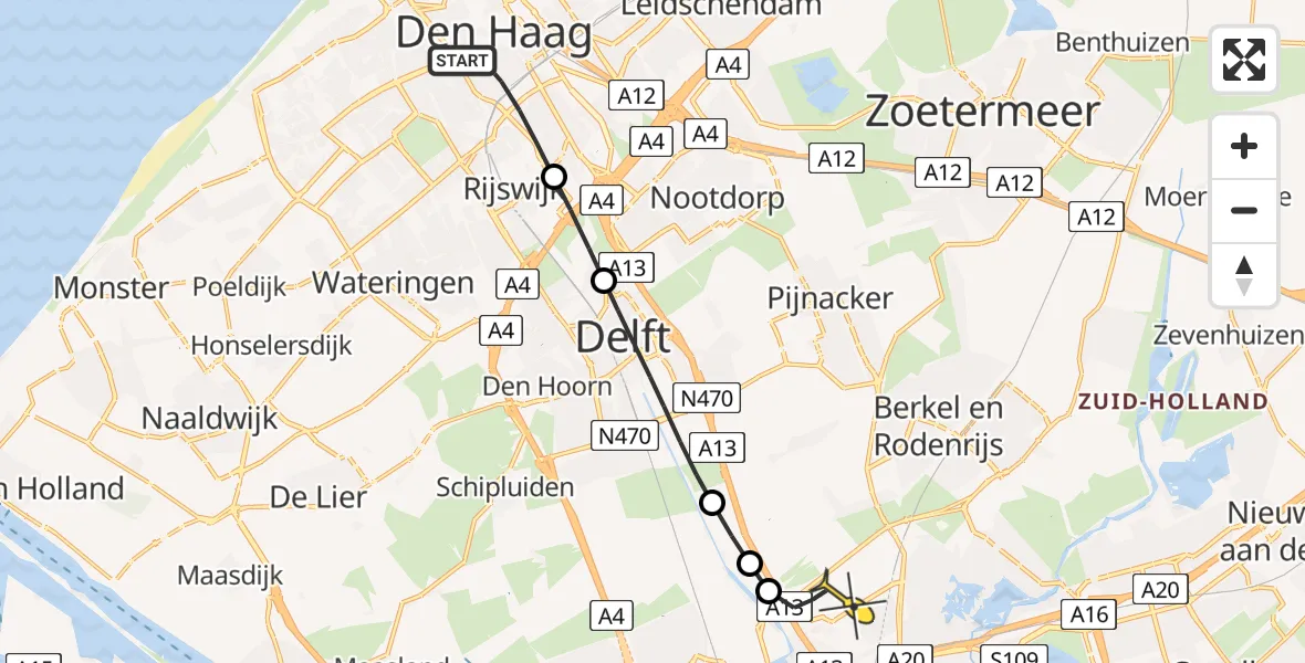 Routekaart van de vlucht: Lifeliner 2 naar Rotterdam The Hague Airport, Hoefkade