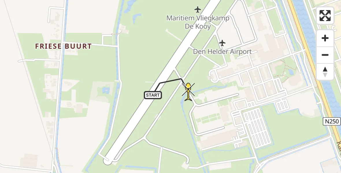 Routekaart van de vlucht: Kustwachthelikopter naar Vliegveld De Kooy, Luchthavenweg