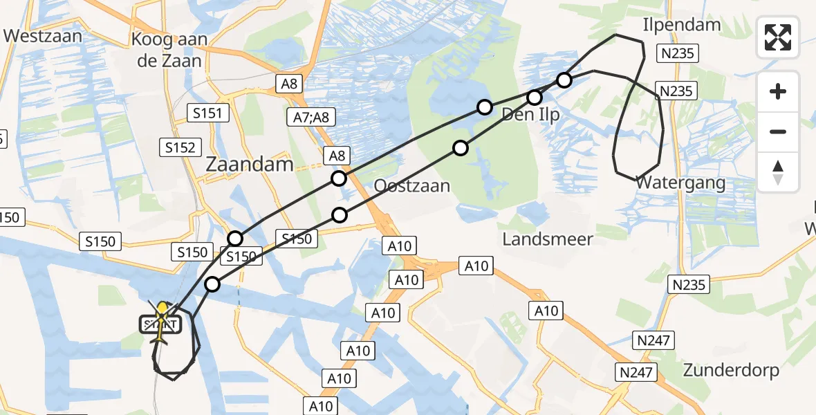 Routekaart van de vlucht: Lifeliner 1 naar Amsterdam Heliport, Pontmeyer