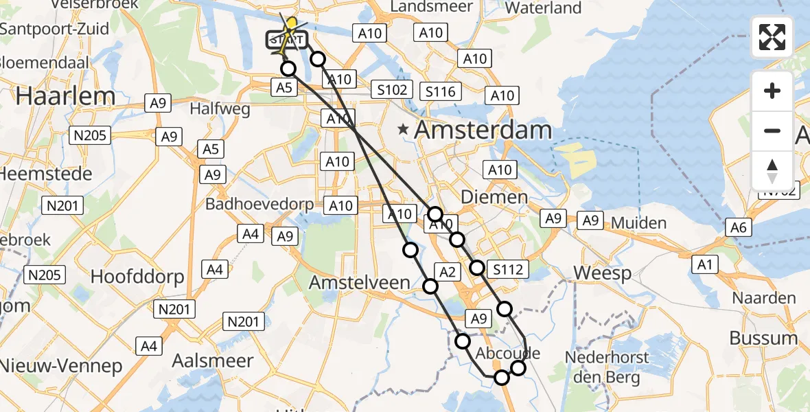 Routekaart van de vlucht: Lifeliner 1 naar Amsterdam Heliport, Westhavenweg