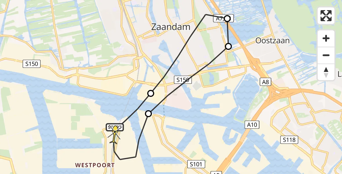Routekaart van de vlucht: Lifeliner 1 naar Amsterdam Heliport, Hornweg