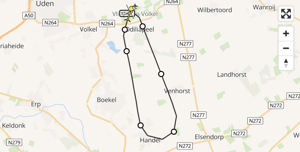 Routekaart van de vlucht: Lifeliner 3 naar Vliegbasis Volkel, Beukenlaan