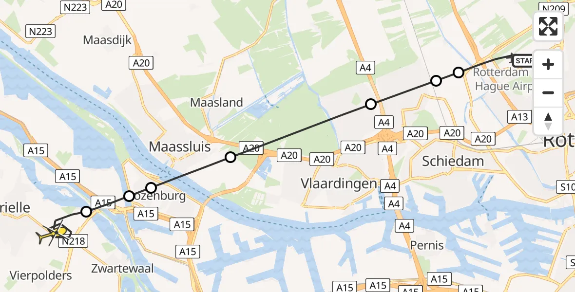 Routekaart van de vlucht: Lifeliner 2 naar Vierpolders, Vliegveldweg