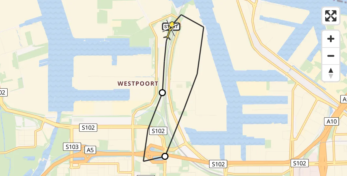 Routekaart van de vlucht: Lifeliner 1 naar Amsterdam Heliport, Maltaweg