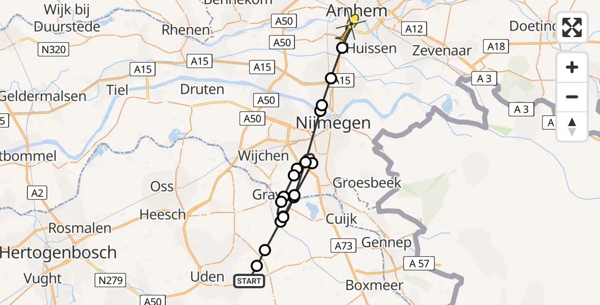 Routekaart van de vlucht: Lifeliner 3 naar Arnhem, Zeelandsedijk