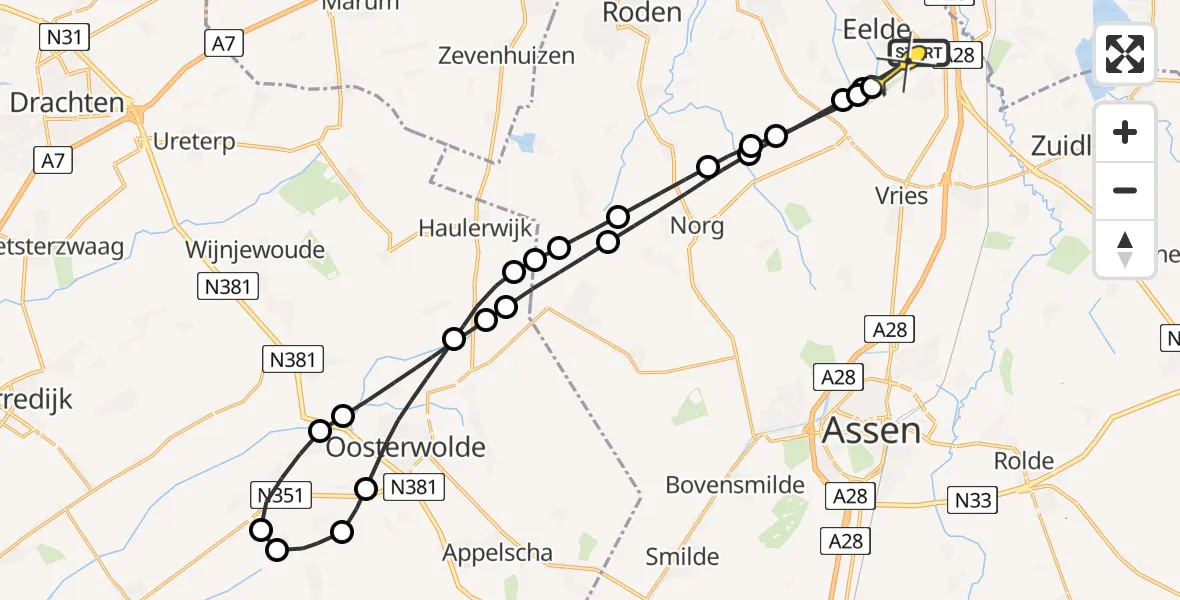 Routekaart van de vlucht: Lifeliner 4 naar Groningen Airport Eelde, Veldkampweg
