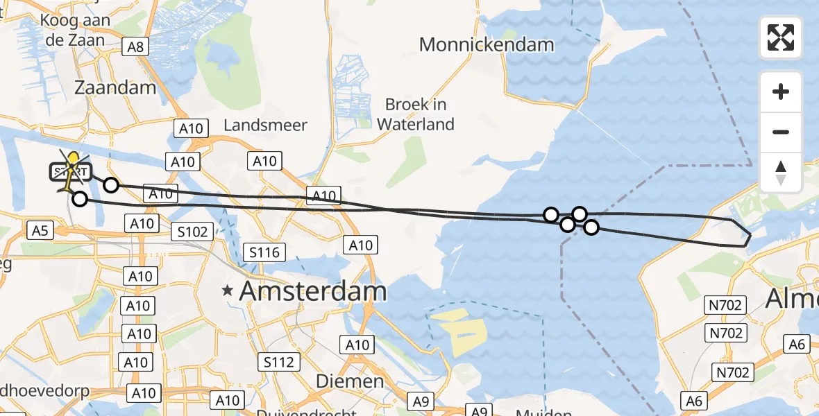 Routekaart van de vlucht: Traumaheli naar Amsterdam Heliport, Westhavenweg