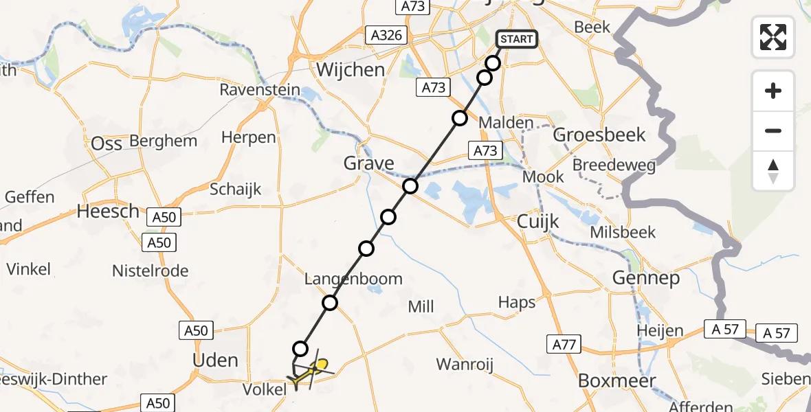 Routekaart van de vlucht: Lifeliner 3 naar Vliegbasis Volkel, Sint Jacobslaan