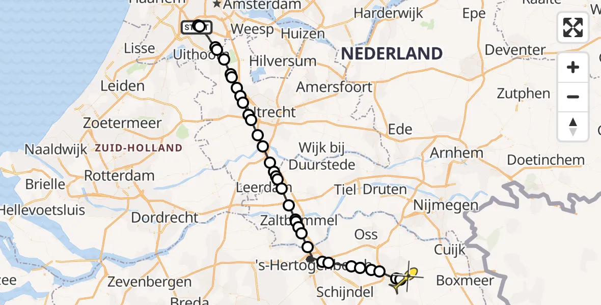 Routekaart van de vlucht: Politieheli naar Vliegbasis Volkel, Nieuwe Meerlaan