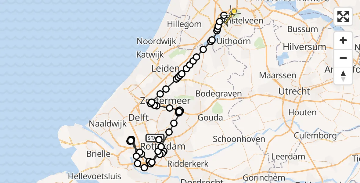 Routekaart van de vlucht: Politieheli naar Schiphol, Fairoaksbaan