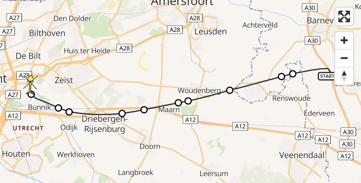 Routekaart van de vlucht: Lifeliner 3 naar Universitair Medisch Centrum Utrecht, Mispelweg