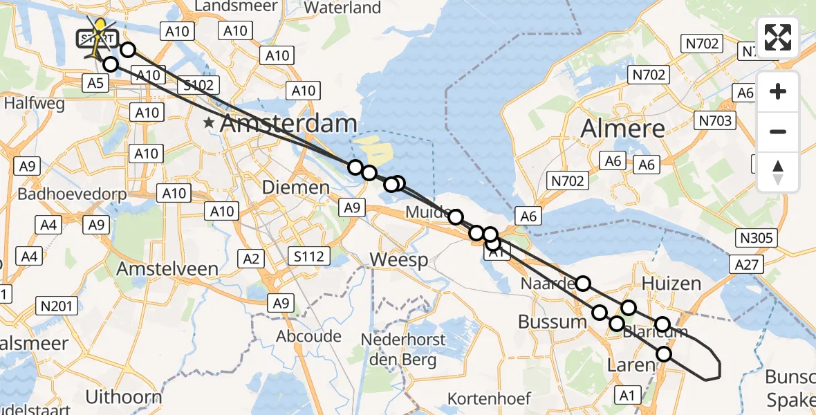 Routekaart van de vlucht: Lifeliner 1 naar Amsterdam Heliport, Westhavenweg