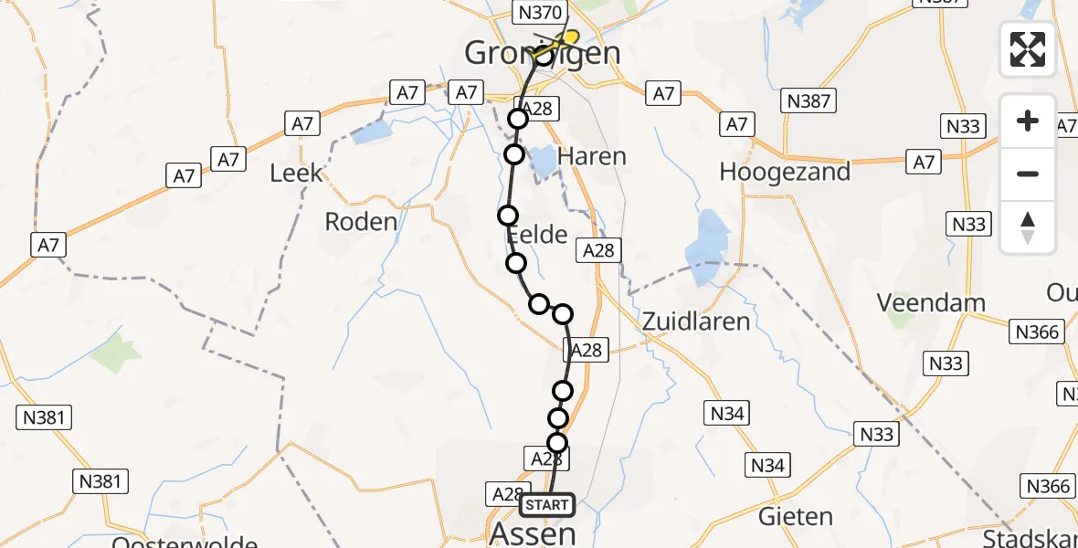 Routekaart van de vlucht: Lifeliner 4 naar Universitair Medisch Centrum Groningen, Herepad