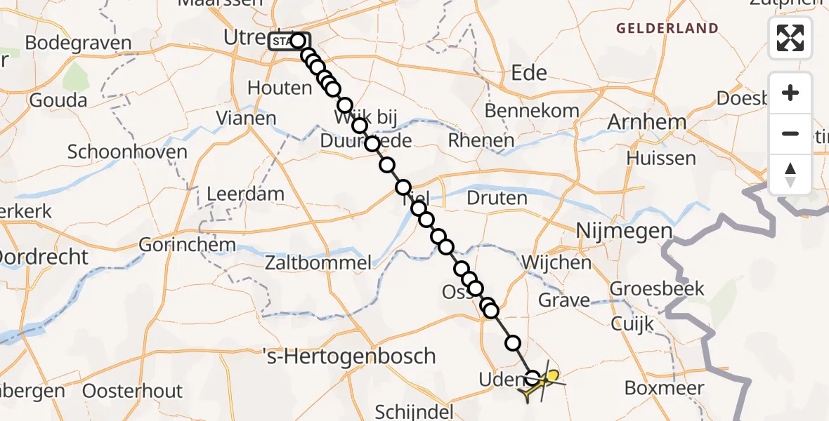 Routekaart van de vlucht: Lifeliner 3 naar Vliegbasis Volkel, Hoogste es van Nederland