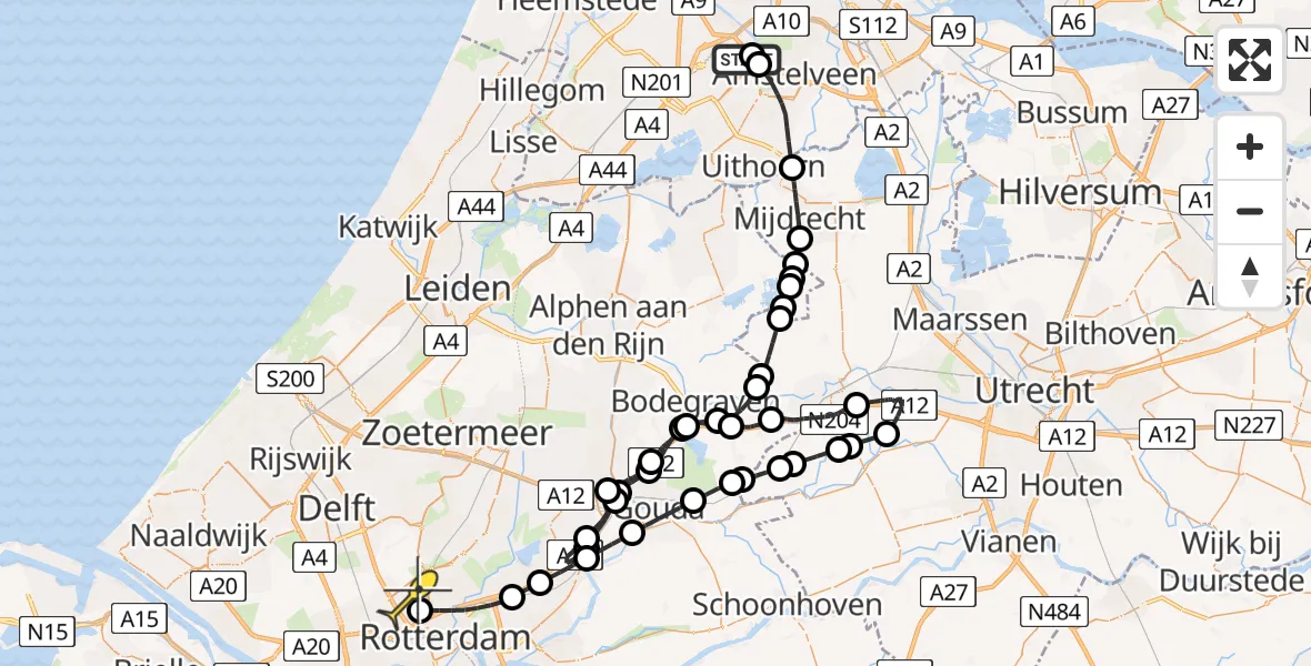 Routekaart van de vlucht: Politieheli naar Rotterdam The Hague Airport, Schipholweg