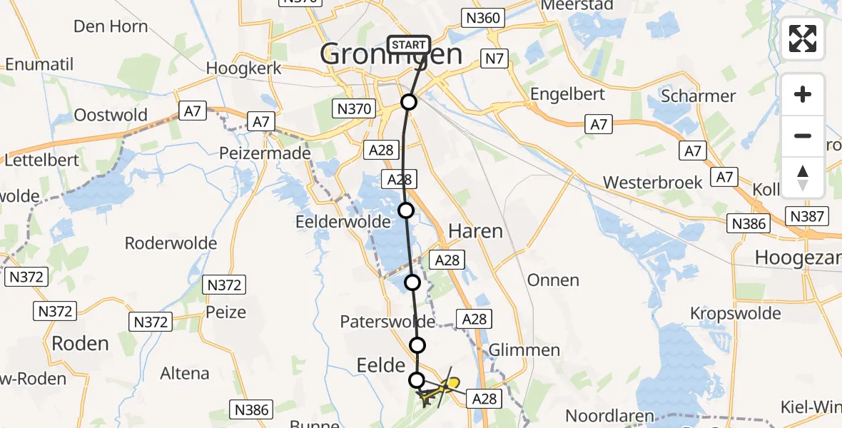 Routekaart van de vlucht: Lifeliner 4 naar Groningen Airport Eelde, Holtstek