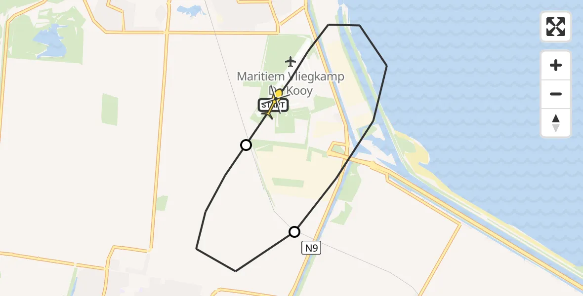 Routekaart van de vlucht: Politieheli naar Vliegveld De Kooy, Oostoeverweg