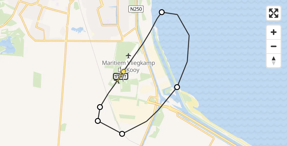 Routekaart van de vlucht: Politieheli naar Vliegveld De Kooy, Oostoeverweg
