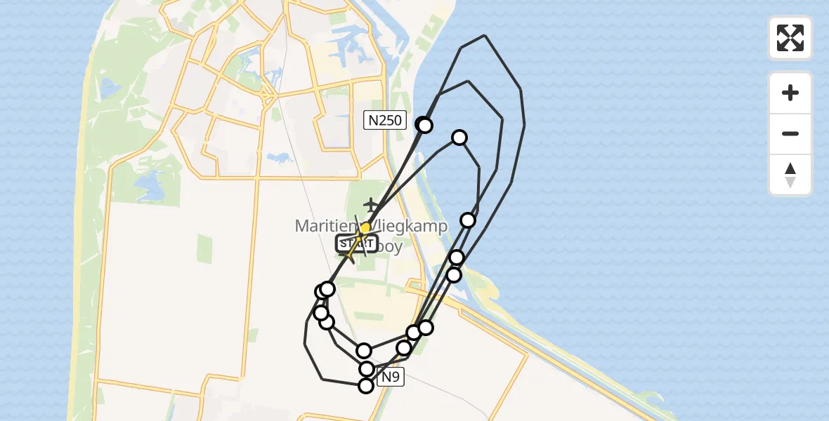 Routekaart van de vlucht: Politieheli naar Vliegveld De Kooy, Oostoeverweg