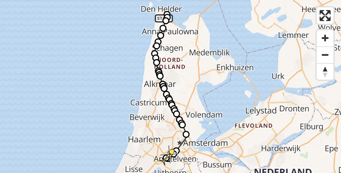 Routekaart van de vlucht: Politieheli naar Schiphol, Oostoeverweg