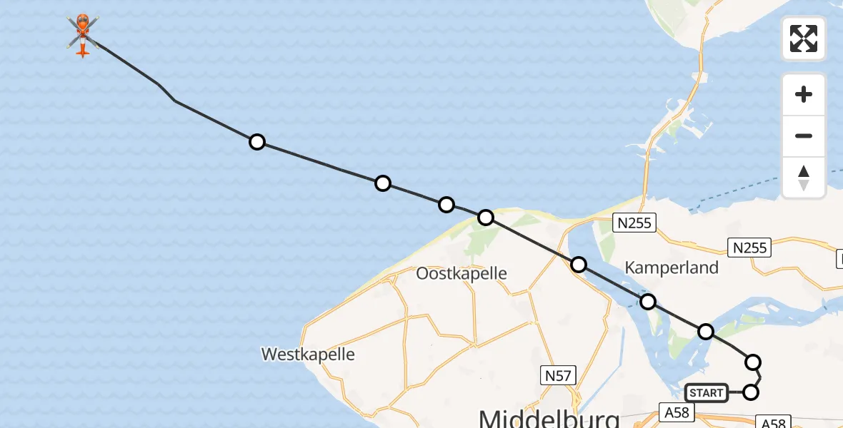 Vluchtroute Kustwachthelikopter Vliegveld Midden-Zeeland - , 23 september 2025, 13:04