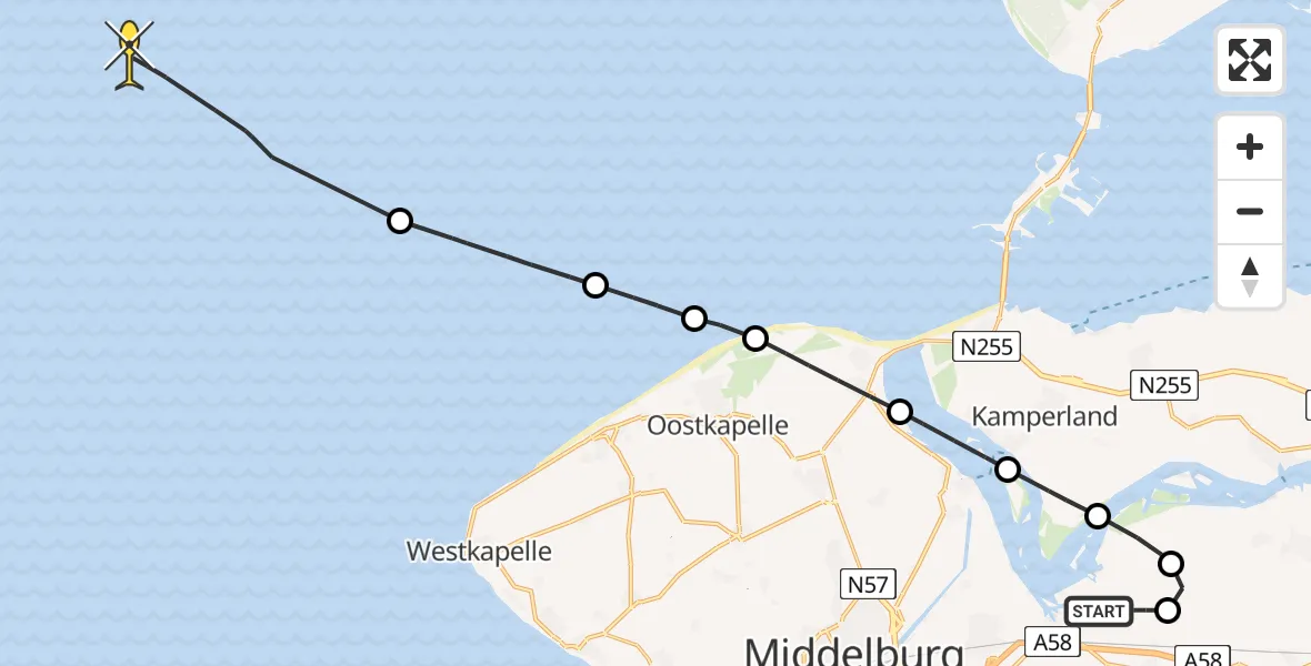 Routekaart van de vlucht: Kustwachthelikopter naar Meerkoetweg