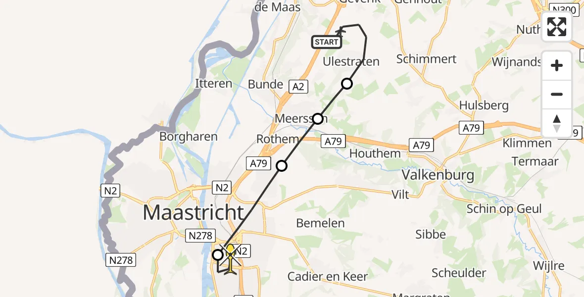 Routekaart van de vlucht: Lifeliner 2 naar Maastricht UMC+, Luxemburglaan