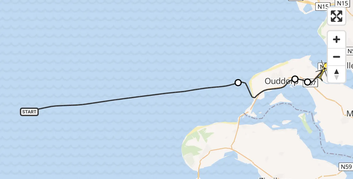 Routekaart van de vlucht: Kustwachthelikopter naar Stellendam, Damweg