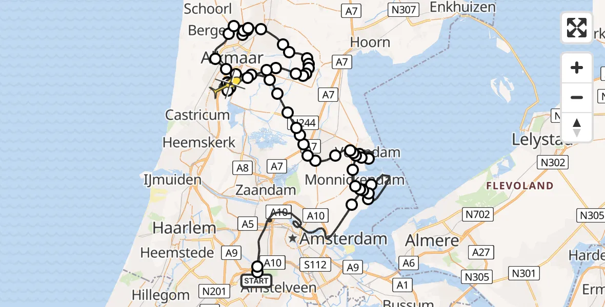 Routekaart van de vlucht: Politiehelikopter naar Heiloo, Anton Schleperspad