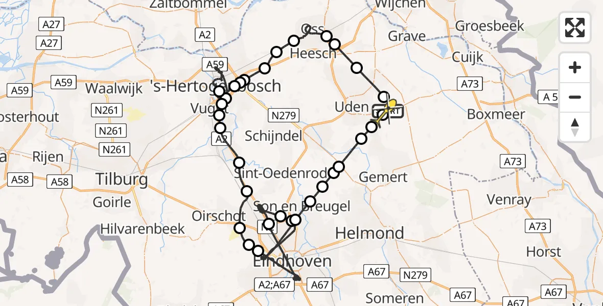 Routekaart van de vlucht: Politiehelikopter naar Vliegbasis Volkel, Zeelandsedijk