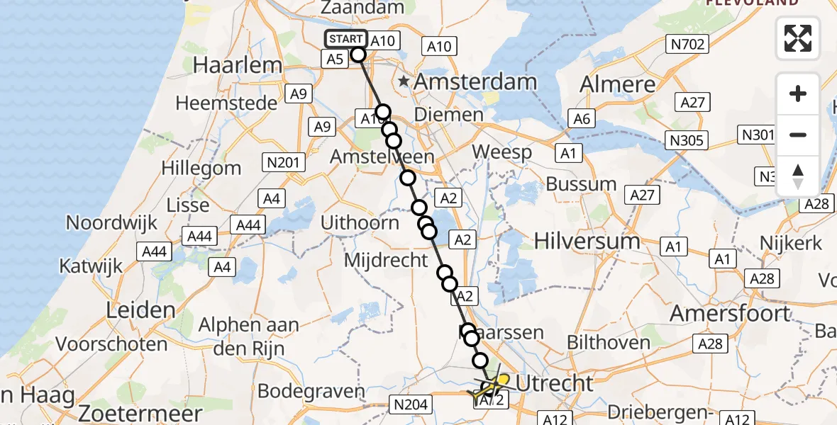 Routekaart van de vlucht: Lifeliner 1 naar Vleuten, Lipariweg
