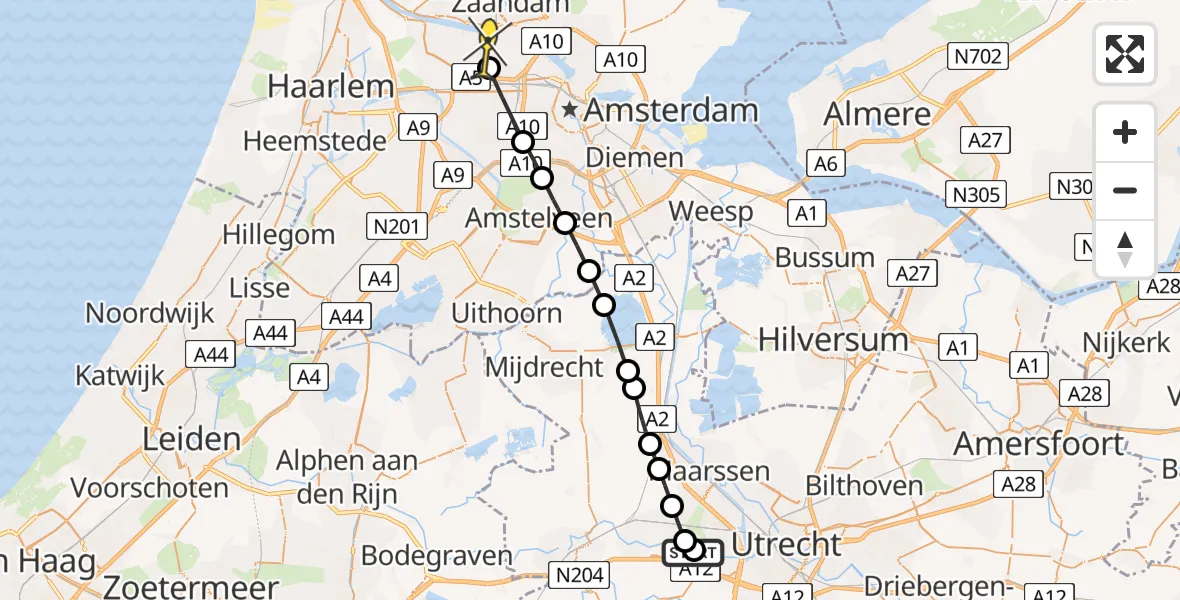 Routekaart van de vlucht: Lifeliner 1 naar Amsterdam Heliport, John F Kennedylaan