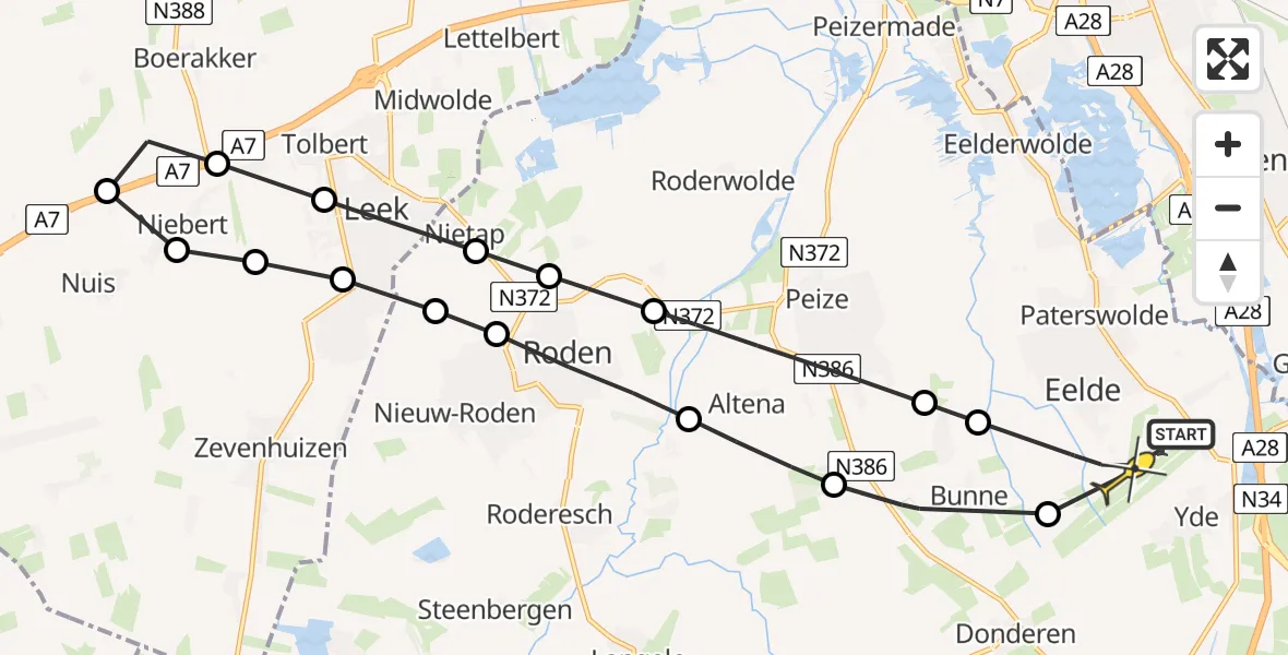 Routekaart van de vlucht: Lifeliner 4 naar Groningen Airport Eelde, Watermolendijk
