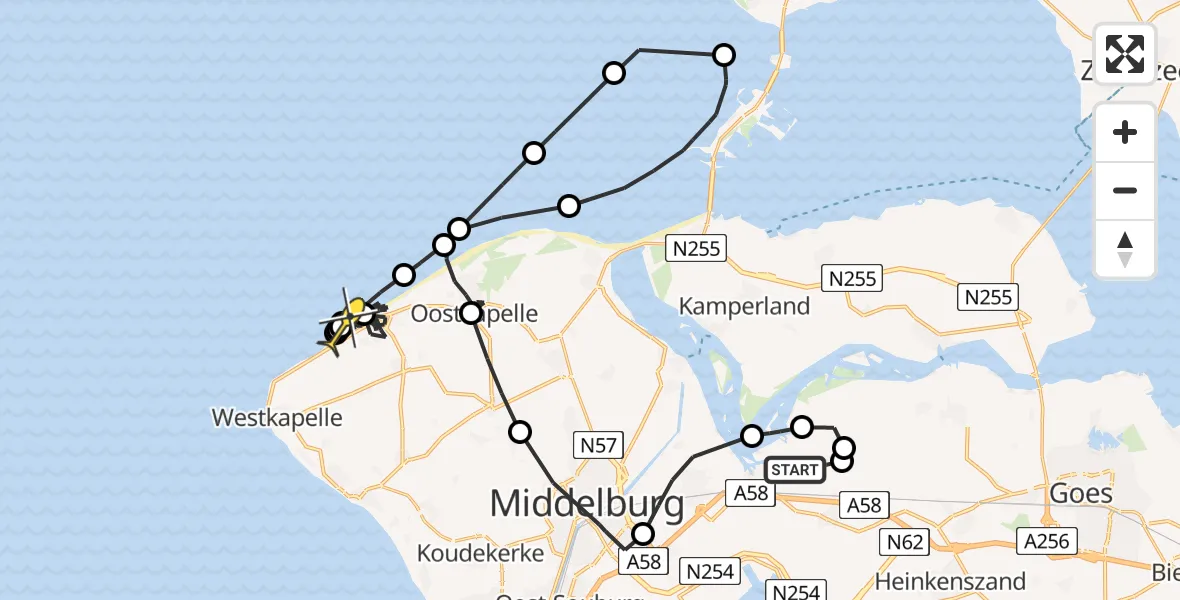 Routekaart van de vlucht: Politieheli naar Vlissingen, Calandweg