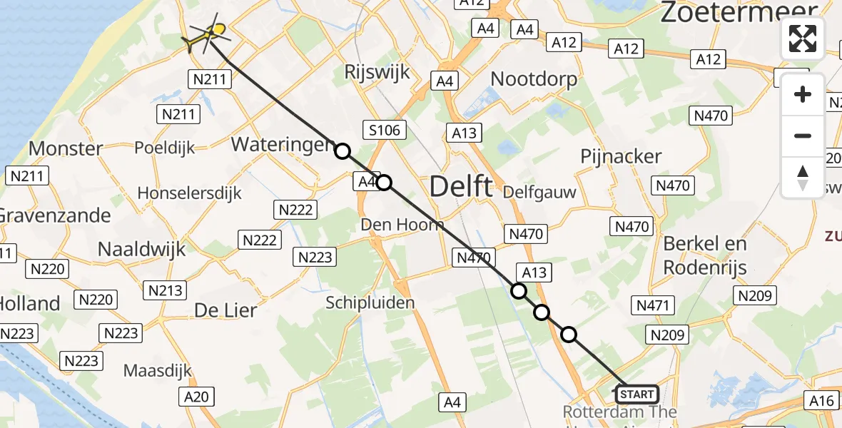 Routekaart van de vlucht: Lifeliner 2 naar Den Haag, Charlie Parkerstraat