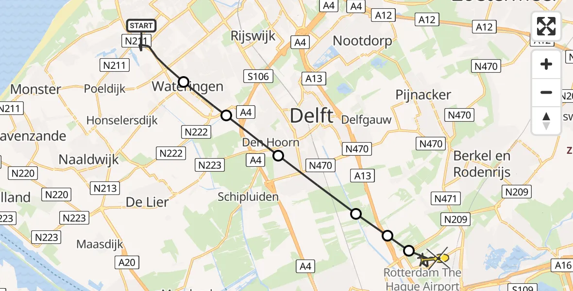 Routekaart van de vlucht: Lifeliner 2 naar Rotterdam The Hague Airport, Lozerlaan