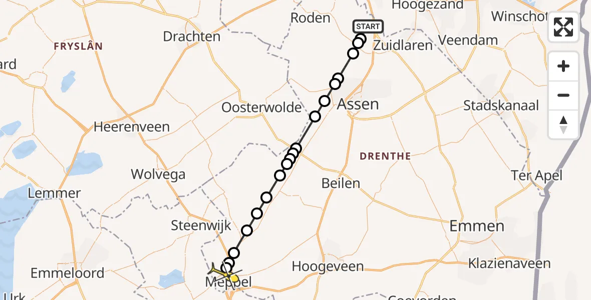 Routekaart van de vlucht: Lifeliner 4 naar Meppel, Moespot
