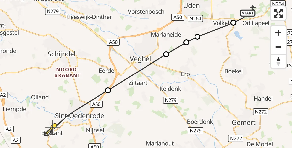 Routekaart van de vlucht: Lifeliner 3 naar Sint-Oedenrode, Rondweg Volkel