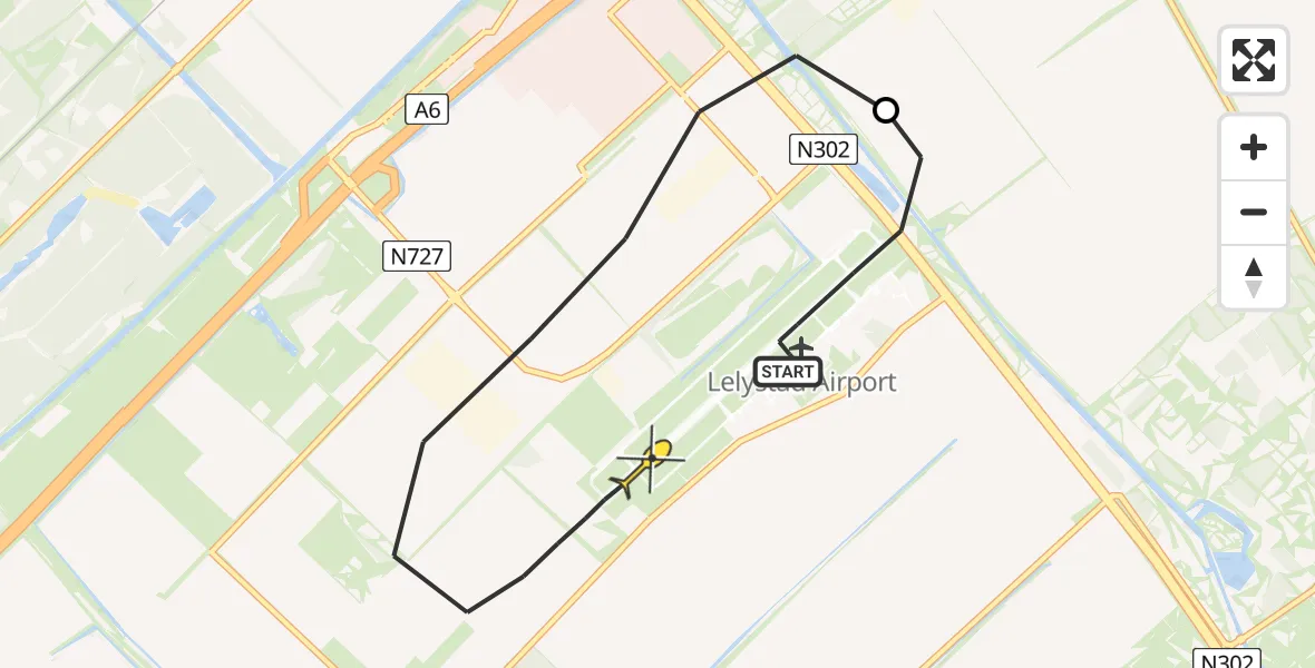 Routekaart van de vlucht: Traumaheli naar Lelystad Airport, Larserweg
