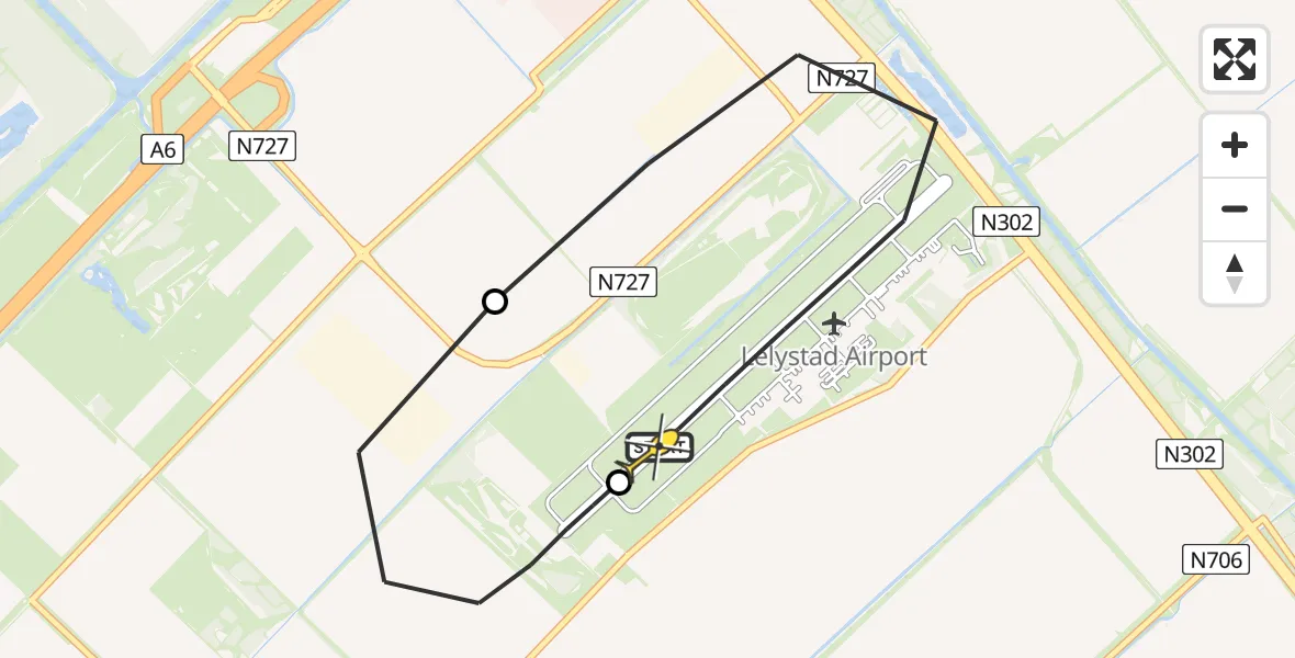 Routekaart van de vlucht: Traumaheli naar Lelystad Airport, Emoeweg