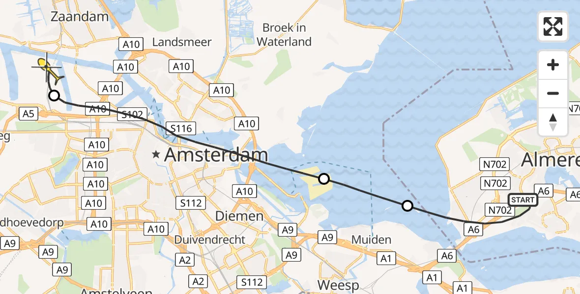 Routekaart van de vlucht: Lifeliner 1 naar Amsterdam Heliport, Beginweg