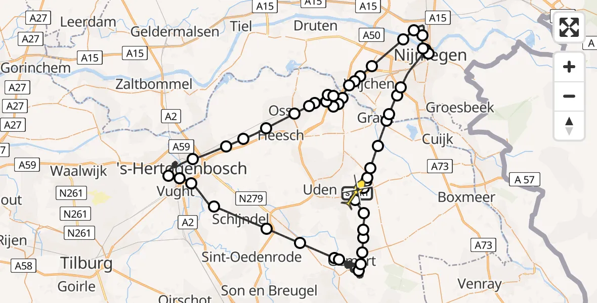 Routekaart van de vlucht: Politieheli naar Vliegbasis Volkel, Zeelandsedijk