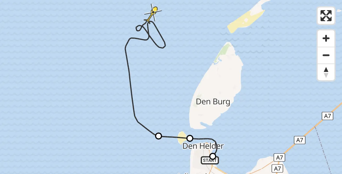 Routekaart van de vlucht: Kustwachthelikopter naar Oostoeverweg