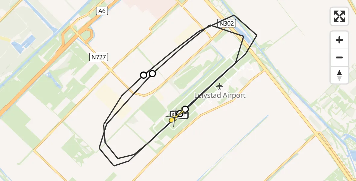 Routekaart van de vlucht: Traumaheli naar Lelystad Airport, Flamingoweg