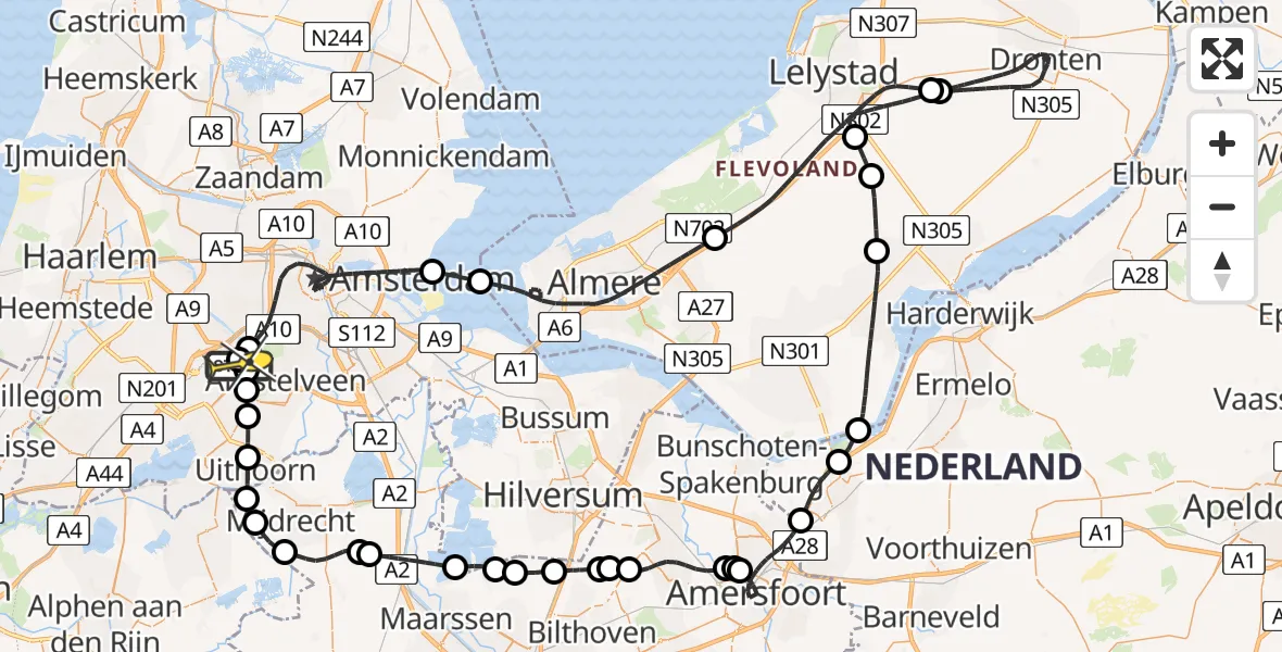 Routekaart van de vlucht: Politieheli naar Schiphol, Aalsmeer